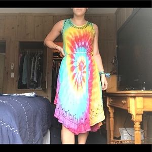 Hippie colorful tie dye maxi dress beach cover up